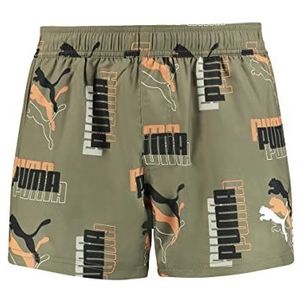 PUMA Heren Logo Print Shorts Boardshorts, Moss Green Combo, XS, Moss Green Combo, XS