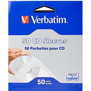 Verbatim CD-enveloppen, afsluitbare papieren hoesjes voor cd, dvd en Blu-Ray, met transparant kijkvenster, 50 stuks, wit