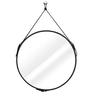 Homede Spiegel wandspiegel 50 cm kunstleer wanddecoratie decoratieve riem om op te hangen Esha zwart rond