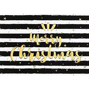 Perleberg Mooie kerstkaart met envelop in goud - hoogwaardige kerstkaart zwart wit verticaal gestreept - kaart Kerstmis voor mooie kerstgroeten - wenskaart