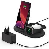 Belkin 3-in-1 draadloze lader (7,5 W draadloos laadstation voor iPhone, Apple Watch en AirPods) – Draadloze lader, iPhone-laadstation, Apple Watch-laadstandaard – wit