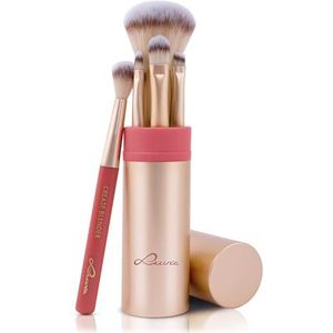 Make-up Luvia Cosmetics Travel Set Anniversary, 5 Cosmetische Borstels Incl. Make-up Borstel Opslag, Schoonheidsset, Veganistisch (Goud/Rosy Coral)