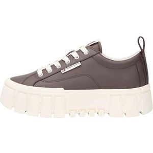 Tommy Jeans Dames TJW Vulc Flatform leer EN0EN03008 Low Top, bruin (zwart walnoot), 3.5 UK, Bruin Zwart Walnoot, 36 EU