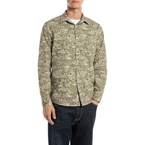 REPLAY Herenoverhemd van katoen, 010 Army/Nat.white, M