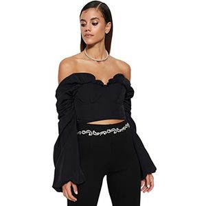 Trendyol Dames getailleerd basic carmenkraag geweven blouse shirt, Zwart, 40