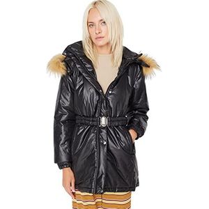 Trendyol Dames capuchon effen normale winterjas jas, zwart, S, Zwart, S