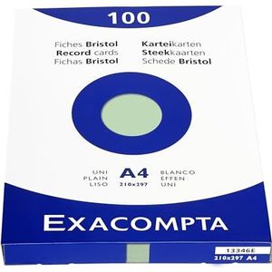 Exacompta - Ref 13346E - Bristol Plain Record Cards (Pack van 100) - A4 in grootte, 205gsm kaart, compatibel met printers - Geschikt voor examenrevisie en notities - groen