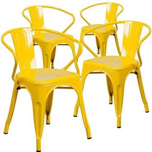 Flash Furniture Metal Chair met armen modern 4 Pack geel