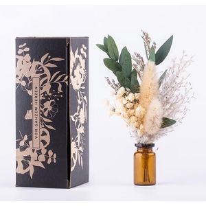 Kunstharz.Art Kleine bloemen cadeau met vaas en geschenkverpakking - boeket droogbloemen in mini als klein bedankje cadeau (B4 beige-groen)