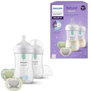 Philips Avent Natural Response cadeauset voor baby's: 2 antikrampjesflessen van 260 ml met T3 spenen (1m+) en 2 Ultra Air-fopspenen (model SCD657/12)