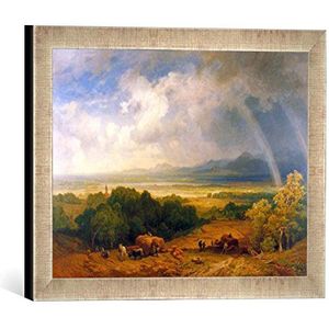 Ingelijste afbeelding van Eduard Schleich het Oudere Chiemseelandschap met regenboog, kunstdruk in hoogwaardige handgemaakte fotolijst, 40 x 30 cm, zilver Raya