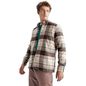 DeFacto Herenshirt met lange mouwen en lange mouwen (beige, XS), beige, XS