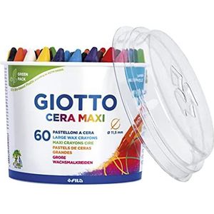 GIOTTO Cera Maxi waskrijt, super wasbaar, grote waskrijtjes, 5 x 12 verschillende kleuren, 60 stuks, ideaal voor kinderen, feestjes en scholen
