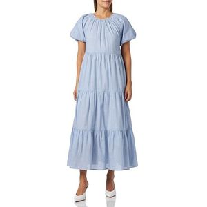 baradello Lange jurk voor dames met korte mouwen, Dunne strepen, lichtblauw, S