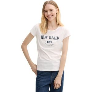 TOM TAILOR Denim Dames Slim Fit Basic T-shirt, 10332 - Off White, M