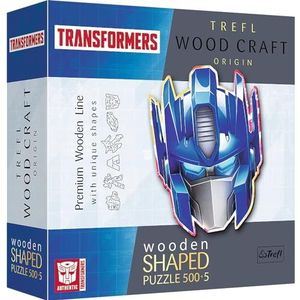 Trefl – Houten Contourenpuzzels: Transformers, Autobot: Optimus Prime - 500+5 Stuks, Hout Ambacht, Onregelmatige Vormen, 70 Figuren, Moderne Premium Puzzel, voor Volwassenen en Kinderen vanaf 12 Jaar