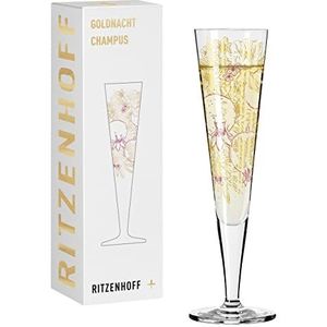 Ritzenhoff 1071031 champagneglas, 200 ml, serie Goldnacht nr. 31, orchideeënmotief met echt goud, Made in Germany