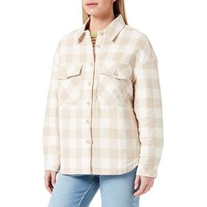 Urban Classics Damesjas Ladies flanel gewatteerd overhemd, hemdjas voor dames, in houthakkersruit, verkrijgbaar in vele kleurvarianten, maten XS - 5XL, Whitesand/Lighttaupe, L