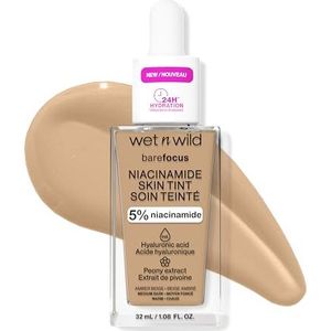 Wet n Wild Bare Focus Niacinamide Skin Tint, Lichte Foundation met Opbouwbare Formule, Verrijkt met HyaluronZuur en Vitamine E voor een Stralende Look, Amber Beige