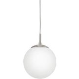 EGLO Rondo Hanglamp, hanglamp met 1 lichtpunt, hanglamp van staal, kleur: mat nikkel; glas: nikkel mat, wit; fitting: E27; diameter: 20 cm