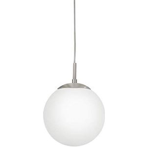 EGLO Rondo Hanglamp, hanglamp met 1 lichtpunt, hanglamp van staal, kleur: mat nikkel; glas: nikkel mat, wit; fitting: E27; diameter: 20 cm