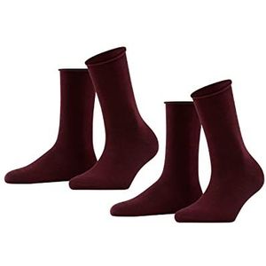 FALKE Dames Sokken Happy 2-Pack W SO Katoen Eenkleurig Multipack 2 Paar, Rood (Barolo 8596), 39-42