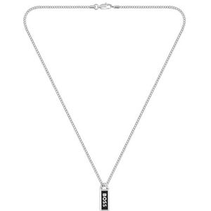 BOSS Sieraden Heren KASSY EMBLEM Collectie Ketting in roestvrij staal met een zwarte emaille hanger - 1580677, Eén maat, Roestvrij staal, Geen edelsteen