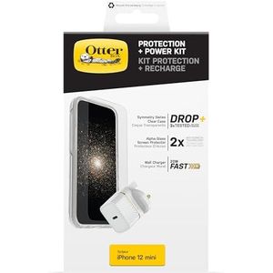 OtterBox Drop Protection-Bundel voor Apple iPhone 12 mini, Symmetry Clear Dunne Beschermende Hoes, Alpha Glass-Screenprotector enUK USB-C 20W USB-C PD, Wit