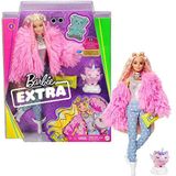 ​Barbie Extra Pop nr. 3, in roze donzige jas met haar vriendje het eenhoornvarkentje, extra lang golvend haar, outfit in laagjes en accessoires, cadeau voor kinderen vanaf 3 jaar, GRN28