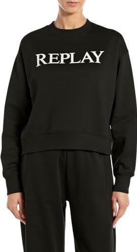 REPLAY - Boxy Fit - Sweatshirt - Zwart - Katoen