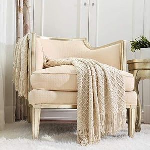 CREVENT Woondecoratie rustieke bank sofa stoel bed plaid zacht warm gezellig lichtgewicht voor reizen in de lente zomer (127 cm x 152 cm beige/ivoor)
