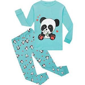 EULLA Meisjespyjama, nachtkleding, tweedelige pyjamas, Panda/groen, 92 cm