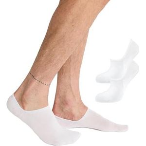 Nur Die Bamboe Sneaker Füssling Set van 2 herensokken, nauwelijks zichtbaar, zacht, ademend, onzichtbaar, verschuiven niet, wit, 39-42 EU