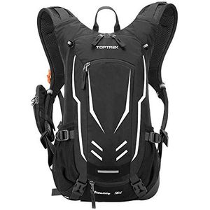 Toptrek Fietsrugzak, 18 l, ultralicht, fietsrugzak met regenbescherming en helmafdekking, drinkrugzak, waterdicht, fietsrugzak, sportrugzak, hydratatie, rugzak voor heren, MTB, zwart