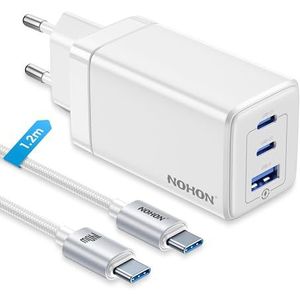 NOHON USB-C oplader Fast Charger: 65 W GaN mobiele telefoon 3-poorts snellader PD3.0 met 140 W type C 1,2 m oplaadkabel | PPS compatibel met iPad Pro Air Galaxy S23 | voor iPhone 15 14 13 12 Mini Pro