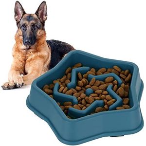 Relaxdays anti-schrokbak hond, voerbak voor grote en middelgrote honden, 600 ml, stimuleert traag eten, in het blauw