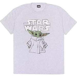 Star Wars The Mandalorian The Child Sketch T-shirt, Volwassenen, S-2XL, Heather Grey, Officiële Koopwaar