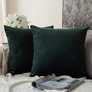 MIULEE Set van 2 fluweelzachte, decoratieve kussenslopen luxe kussenslopen voor woonkamer, bank, slaapkamer met onzichtbare rits, vierkant, 50 cm x 50 cm, donkergroen (Dark Green)