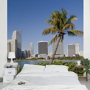 Apalis Vliesbehang Miami Beach Skyline Fotobehang vierkant | Vlies behang wandbehang muurschildering foto 3D fotobehang voor slaapkamer woonkamer keuken | grootte: 336x336 cm, blauw, 97840