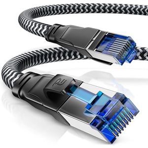 CSL - CAT 8 netwerkkabel 40 Gbits - 1m - katoenen mantel - LAN-kabel patchkabel datakabel RJ45 - CAT 8 Gigabit Ethernet kabel - 40000 Mbits snelheid - S/FTP PIMF afscherming - zwart