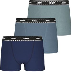 Athena - Set van 3 boxershorts voor jongens My Petit Prix – ondersteuning en comfort – ademend stretchkatoen – Oeko-Tex® Standard 100 label, Effen marineblauw - effen blauw grijs - effen groen grijs
