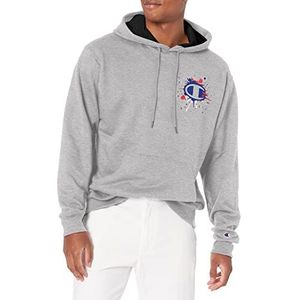 Champion Heren Powerblend fleece trui hoodie Left Chest Graphic capuchontrui, Oxford Gray-586mwa, XL