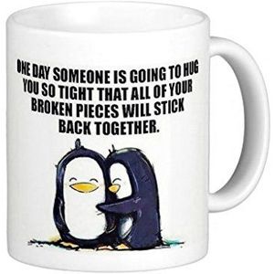 Acen Loving Penguins 'Op een dag gaat iemand je zo strak knuffelen dat jullie allemaal, Keramisch, Wit, 9 x 9 x 9 cm