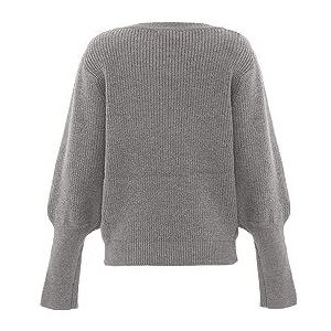 faina Dames trendy trui met schouderknopen acryl lichtgrijs melange maat XS/S, lichtgrijs, gemêleerd, XS