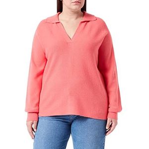 TOM TAILOR Dames Plusize trui met kraag 1034676, 12230 - Smooth Papaya Red, 54