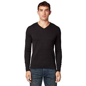 TOM TAILOR DENIM heren Basic trui 202212 Strickpullover V-Ausschnitt , 29999 - Black, 3XL