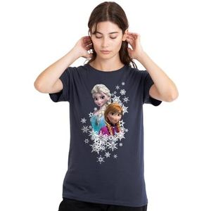 mandarin creative ltd Frozen Elsa en Anna sneeuwvlok portret dames T-shirt, diep marineblauw, klein, Diepe marine, S