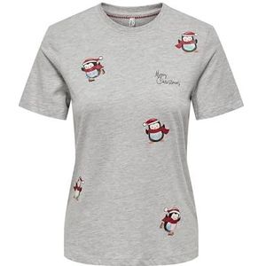 ONLY Dames Onlkita Life Reg S/S Top Box Xmas JRS T-shirt, lichtgrijs gemêleerd/print: Happy Penguins, XL