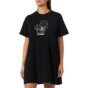 KARL LAGERFELD Dames Night Shirt, zwart/zilver, XL