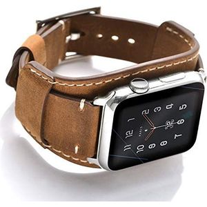 Leotop Compatibel met Apple horlogeband 41 mm 40 mm 38 mm, Echt lederen horlogeband Manchetvervangende armbanden Heren Dames met roestvrijstalen sluiting voor iWatch Series 7/6/5/4/3/2/1 SE (Bruin)